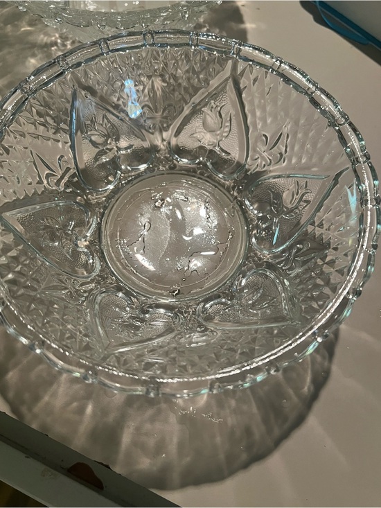 Other - 3 Pressed Glass Serving Bowl - Clear Floral Diamond Pattern